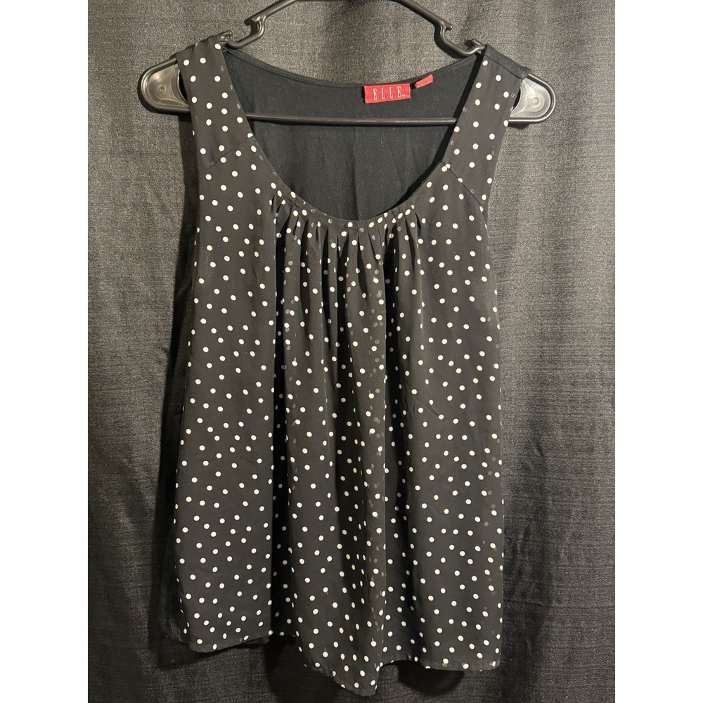 Elle Women's Small Black White Polka Dot Sleeveless Layered Tank Blouse S